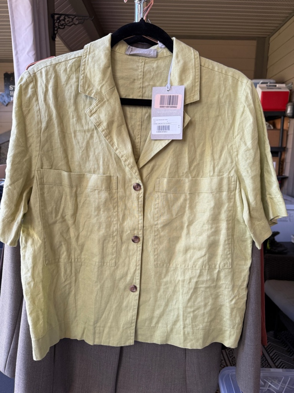 Everlane Leek Green Linen Short Sleeve Boxy Workwear Shirt Jacket Small